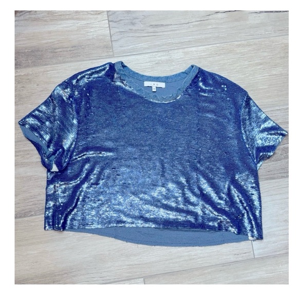 ‼️WOW‼️IRO Sequins Blue Crop Top Size 38 - Picture 4 of 10